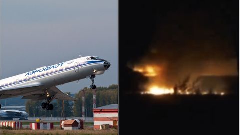 VIDEO ⟩ Krievijā naktī sadegusi militārā transporta lidmašīna Tu-134