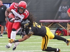 "Stampeders" uzveic "Tiger-Cats" un izvirzās CFL līderpozīcijās