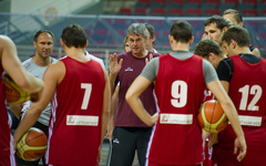 Foto: Latvijas basketbola izlases treniņš un preses konference